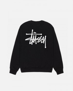 Stussy Basic Crew Pigment Dyed Puserot Mustat | 92814-HCYP