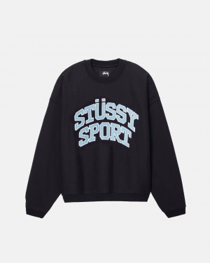 Stussy Stüssy Urheilu Relaxed Oversized Crew Puserot Mustat | 97821-KCZI