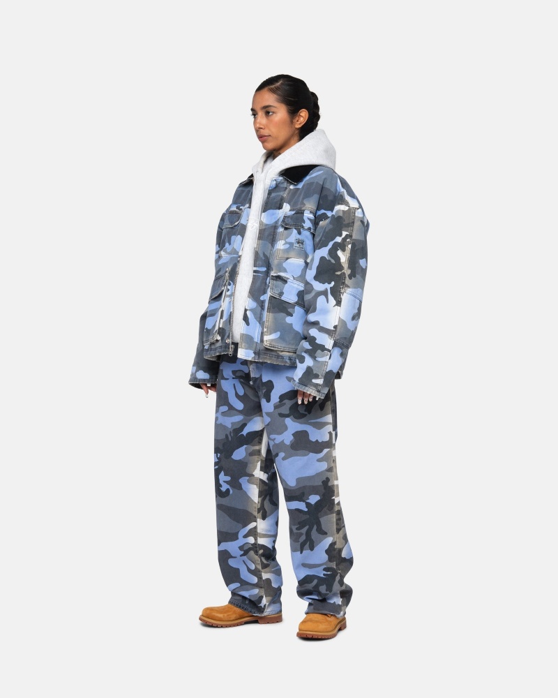 Stussy Big Ol' Spray Dye Canvas Farkut Sininen Camo | 37296-MQHJ