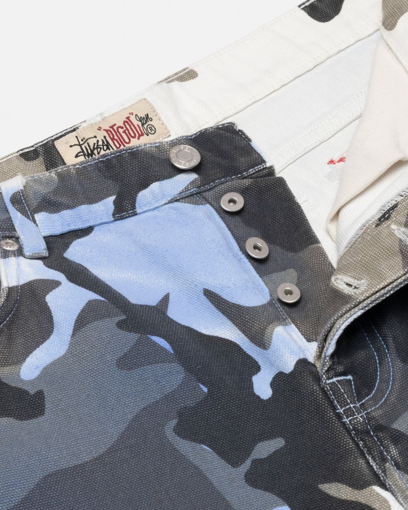 Stussy Big Ol' Spray Dye Canvas Farkut Sininen Camo | 37296-MQHJ