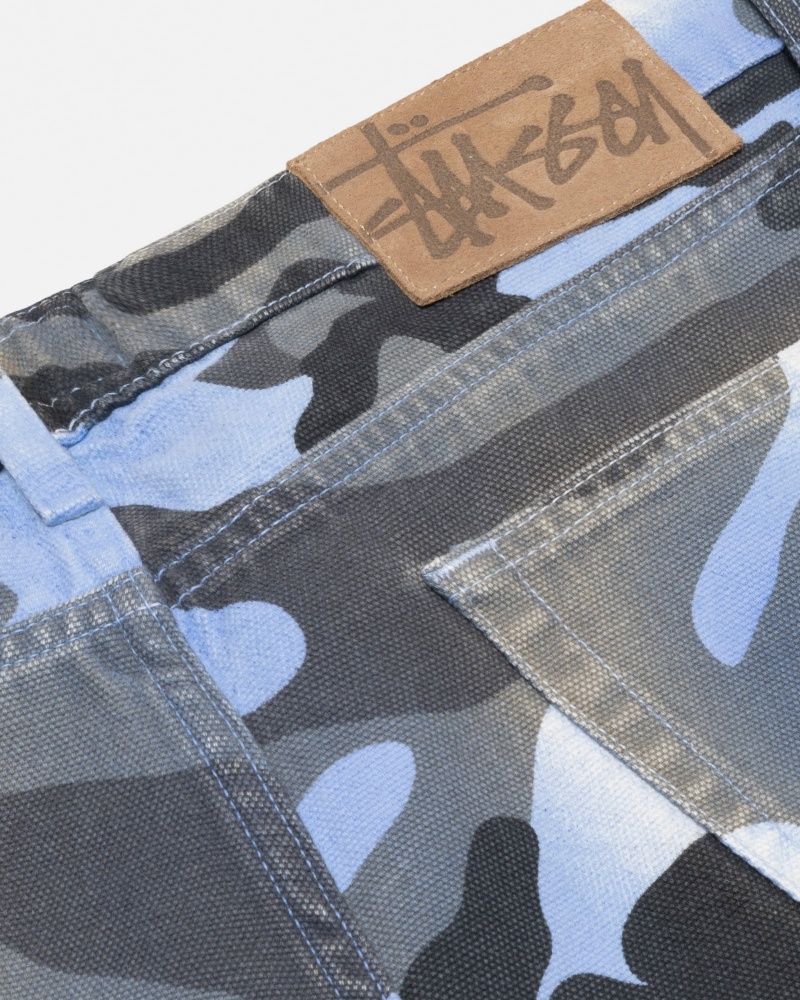 Stussy Big Ol' Spray Dye Canvas Farkut Sininen Camo | 37296-MQHJ