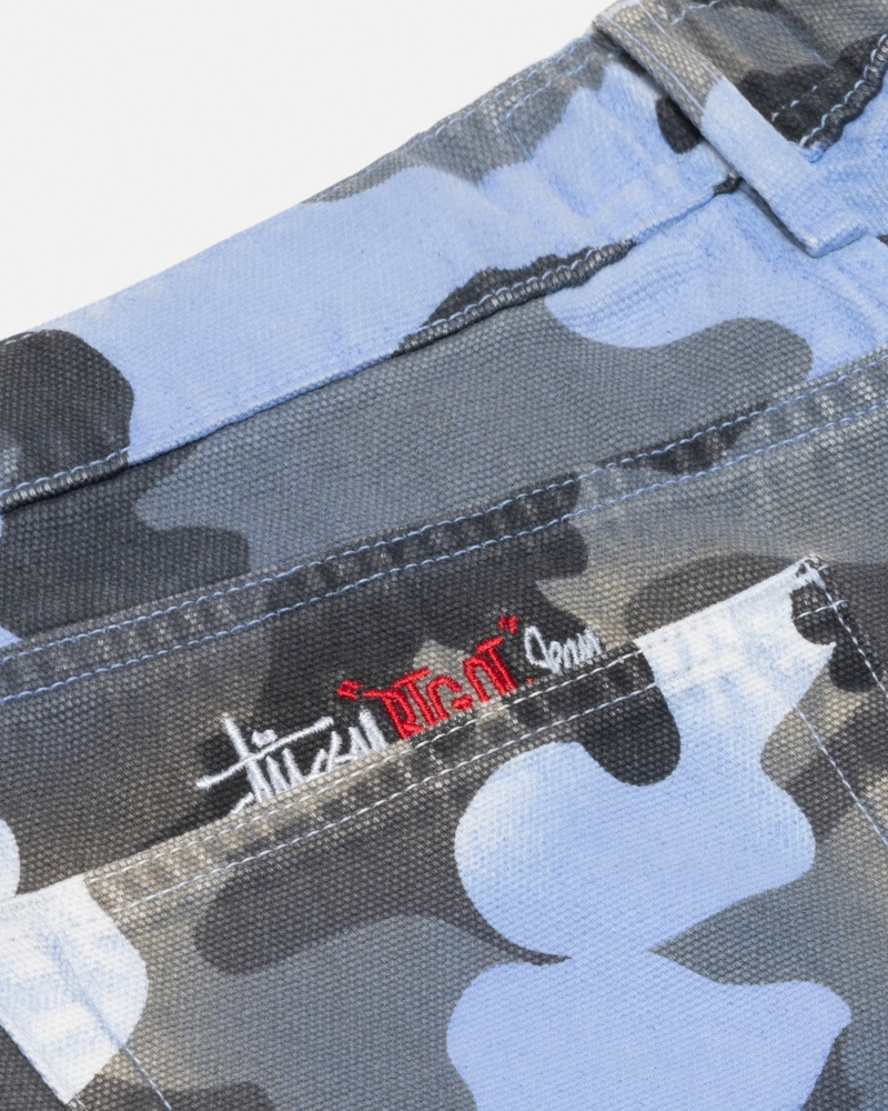 Stussy Big Ol' Spray Dye Canvas Farkut Sininen Camo | 37296-MQHJ