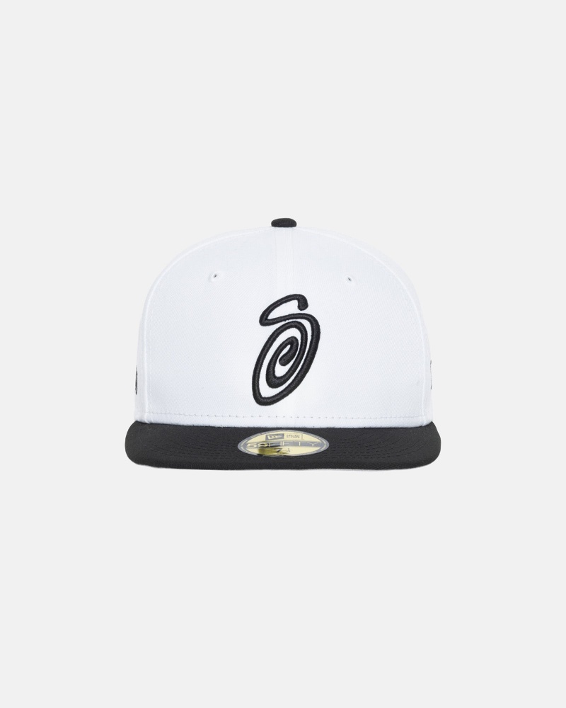 Stussy New Era 59fifty Curly S Hatut Valkoinen Mustat | 29307-NDQE