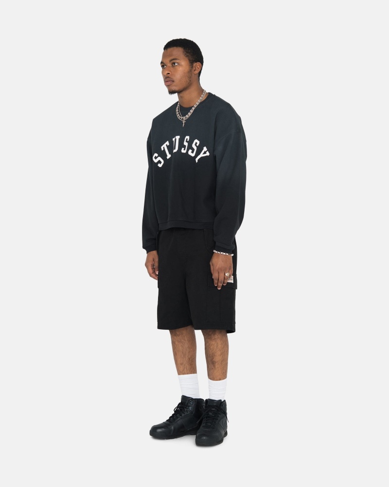 Stussy Sun Faded Oversized Crew Puserot Mustat | 49037-YCQB