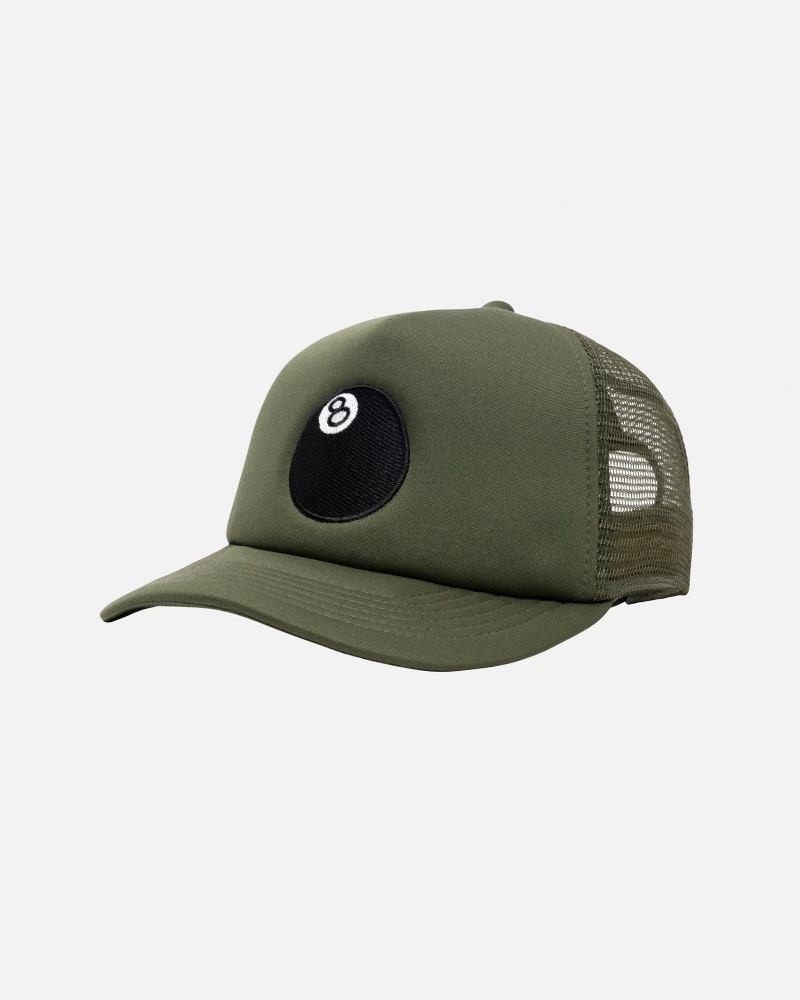 Stussy Trucker 8 Ball Snapback Hatut Oliivinvihreä | 12947-HQUV