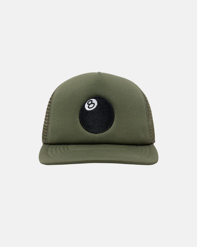 Stussy Trucker 8 Ball Snapback Hatut Oliivinvihreä | 12947-HQUV