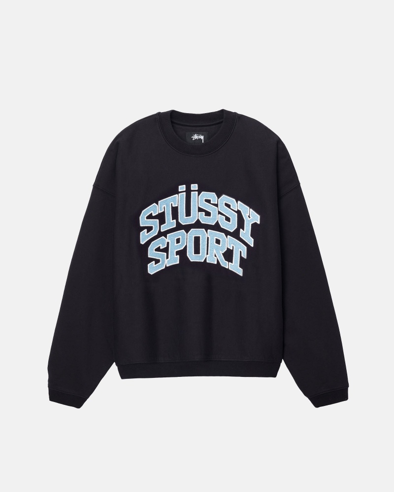 Stussy Urheilu Relaxed Oversized Crew Puserot Mustat | 68759-XWZL